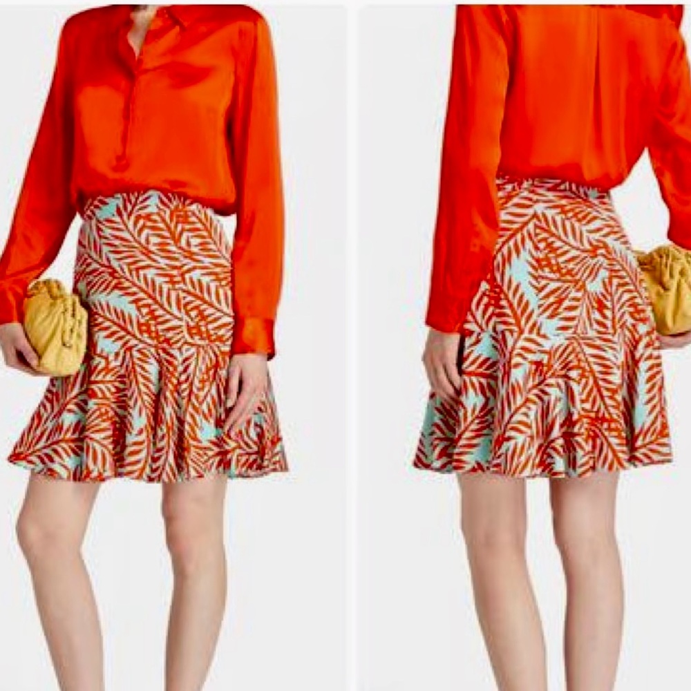 New  Diane Von Furstenberg Wendy Bella Palm Cloud Turquoise Skirt